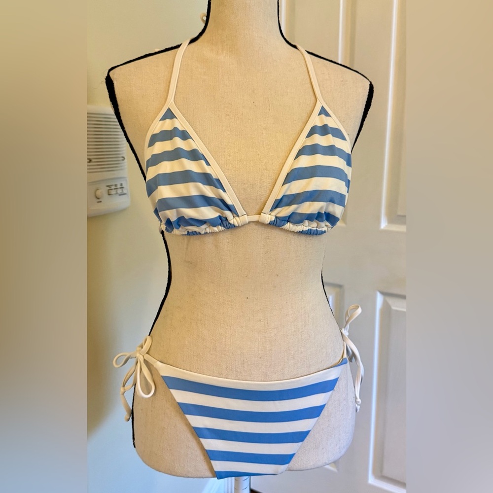 NWOT Mare Blu Striped Blue & White Triangle Bikini, Sz M